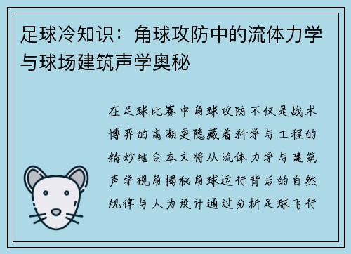 足球冷知识：角球攻防中的流体力学与球场建筑声学奥秘