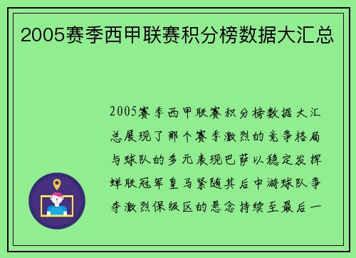 2005赛季西甲联赛积分榜数据大汇总